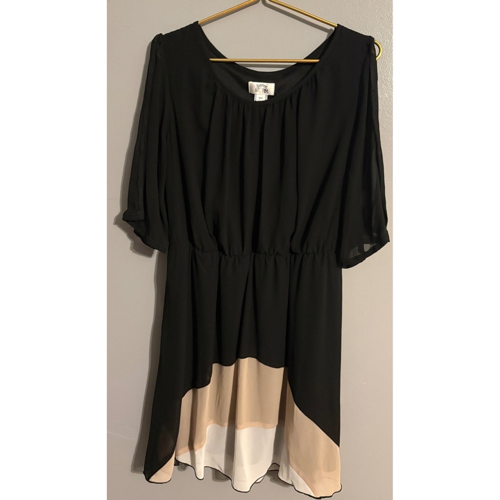 Sweet Storm Women 16W Black Mocha Ivory Chiffon High Low Dress 99683E Plus Size